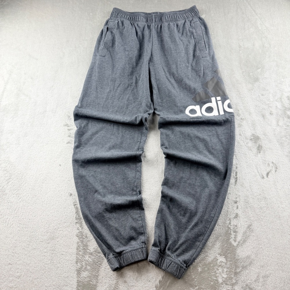 Adidas Men's Small Heather Gray Graphic Big Logo Jogger Sweatpants